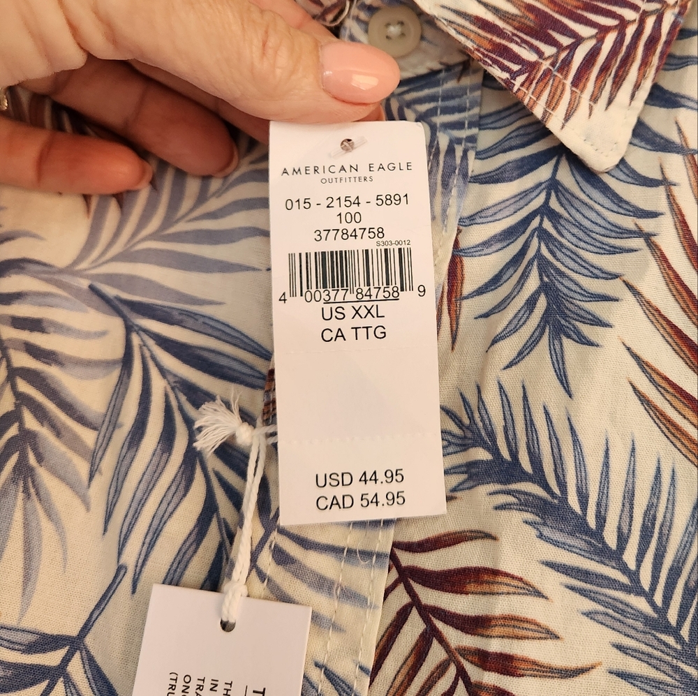 American Eagle Camp Hawiian Tropical Summer Cotton Button Up Shirt Burgundy XXL - Picture 5 of 11